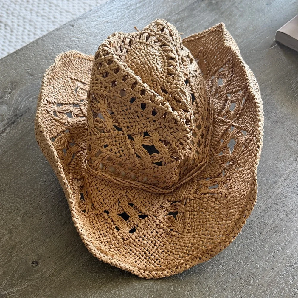 Braided Straw Crochet Sun Hat - Natural Brown - Picture 2 of 3